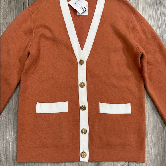 Sandro Women's Contrast Detail Cardigan in Brick-Red Size 2 (US 6) 21197 - Picture 4 of 4